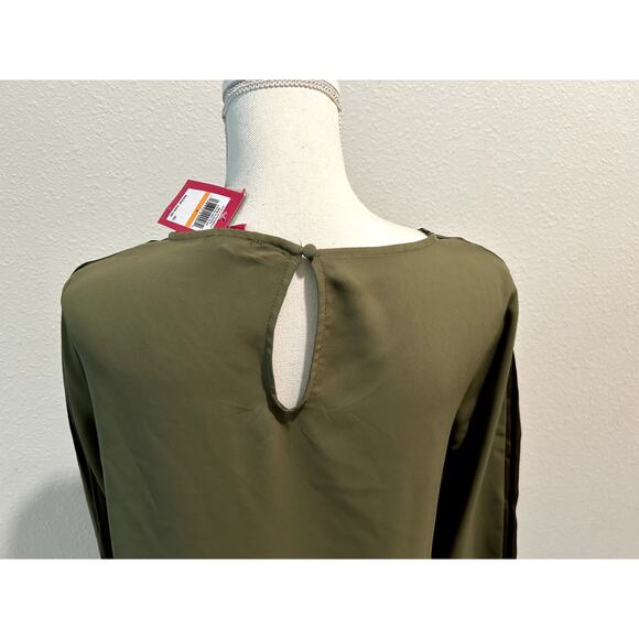 Vince Camuto Women's Contrast-Trim Long-Sleeve Top Size Small Olive Color New - Picture 6 of 10